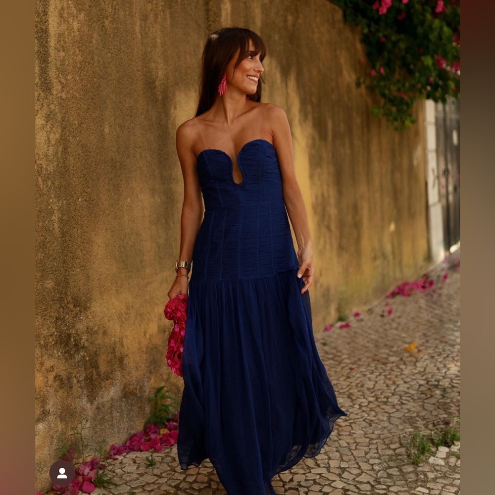 Shona Joy Isola Strapless Midi Dress - Tyrrhenian Blue - Size 6